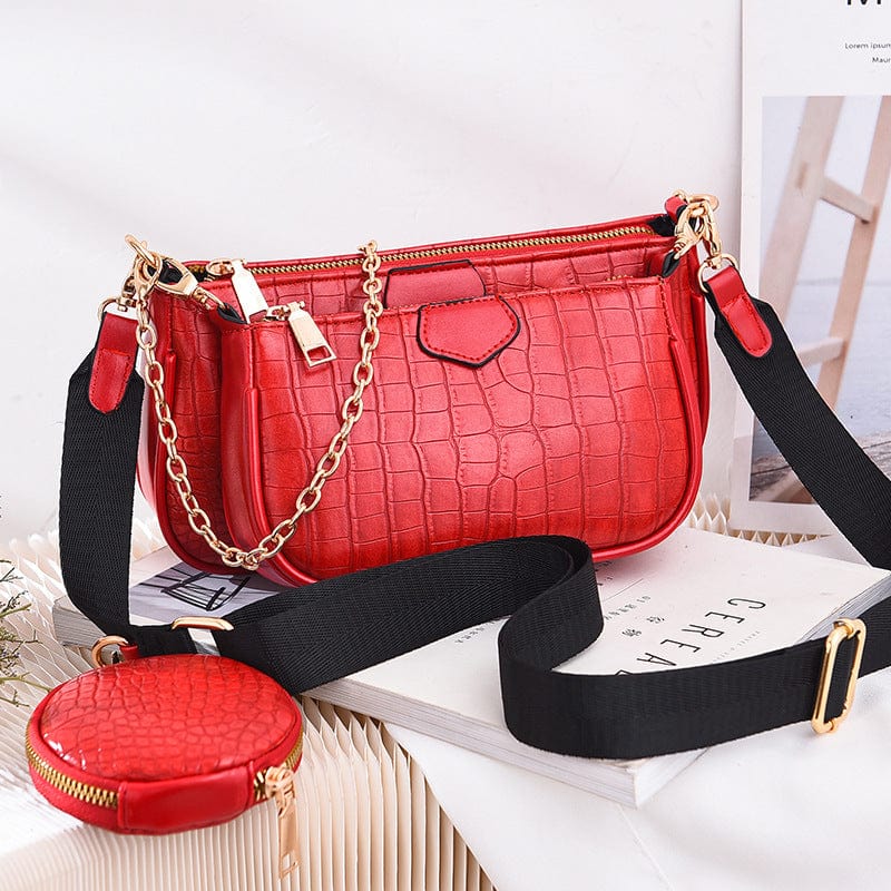 3pcs Sets Crocodile Pattern PU Leather Shoulder Messenger Bags Mini Crossbody Bag Armpit Ladies Chain Women Handbag Purses