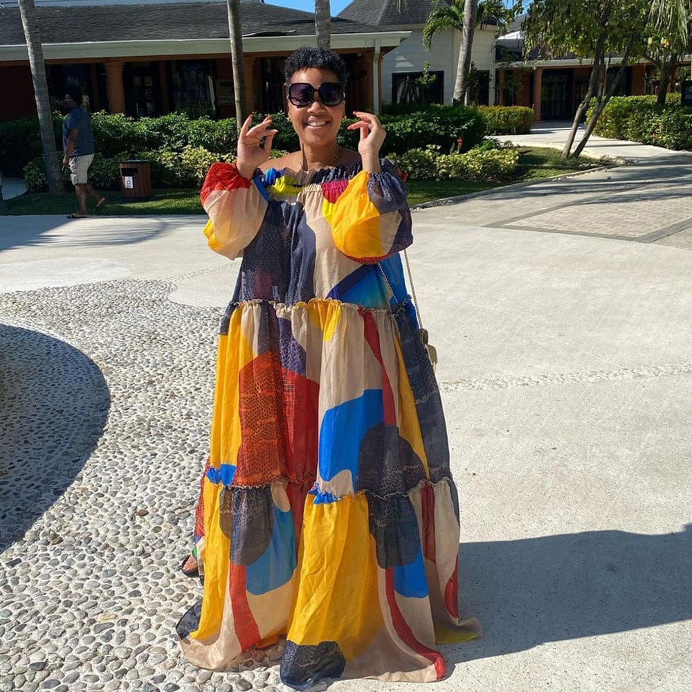 3XL 4XL 5XL PlUS SZIE Floral printed plus size long  sleeve maxi dresses for women