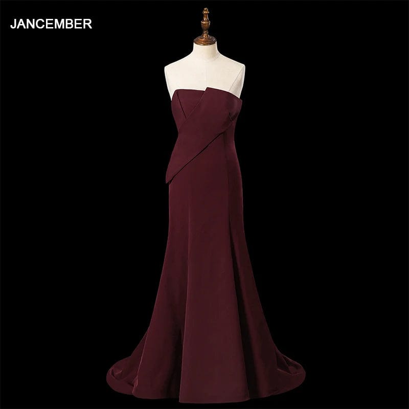4 / 1 Dark Wine Red Evening Dresses Ribbon Off Shoulder Stretchy Satin Mermaid Prom Dress Lsdz90