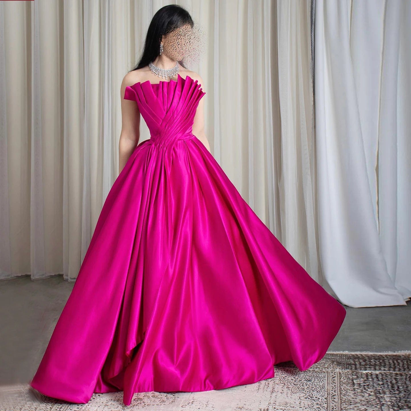 4 / 1 Saudi Arabia Fuchsia Satin Dubai Evening Dress For Women Wedding 2024 Elegant Scalloped Long Formal Party Gown Sf011