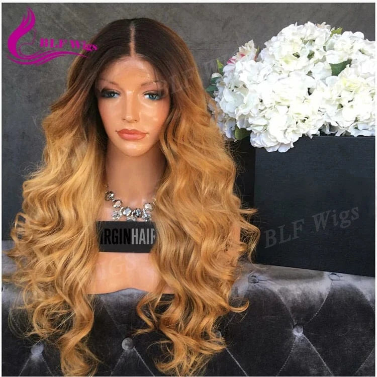 4 27 Two Tone Color Curly Full Lace Human Hair Wig, Grade 10A Virgin Human Hair Ombre Wig