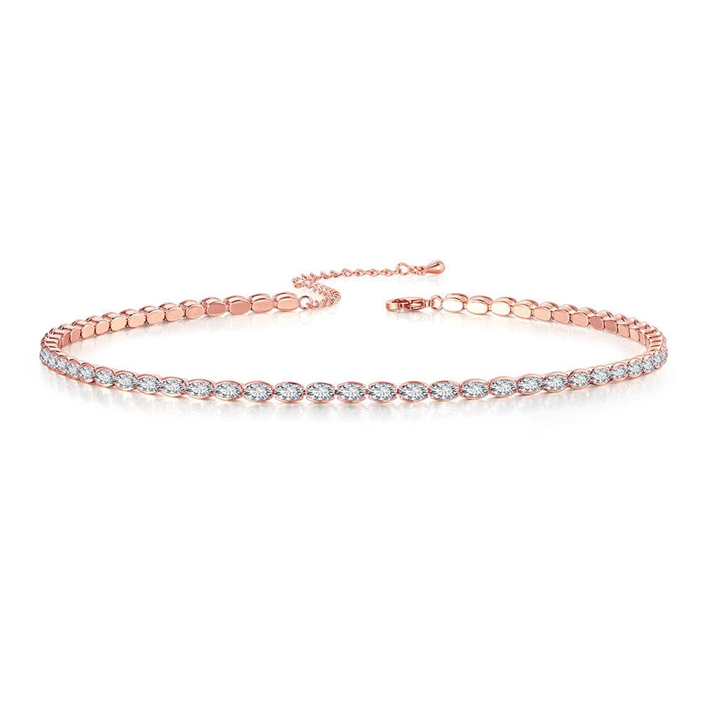 4 * 6mm stone - 33+7cm / rose gold HOYON Hip-hop egg-shaped gemstone necklace for men and women street hipsters full diamond tennis chain copper