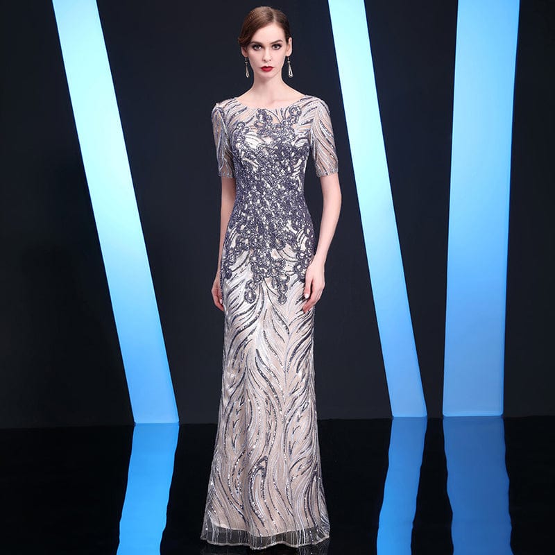 4 / Blue Jancember LC06 Gold Beading Machine Cheap Mother Of The Bride Evening Dress