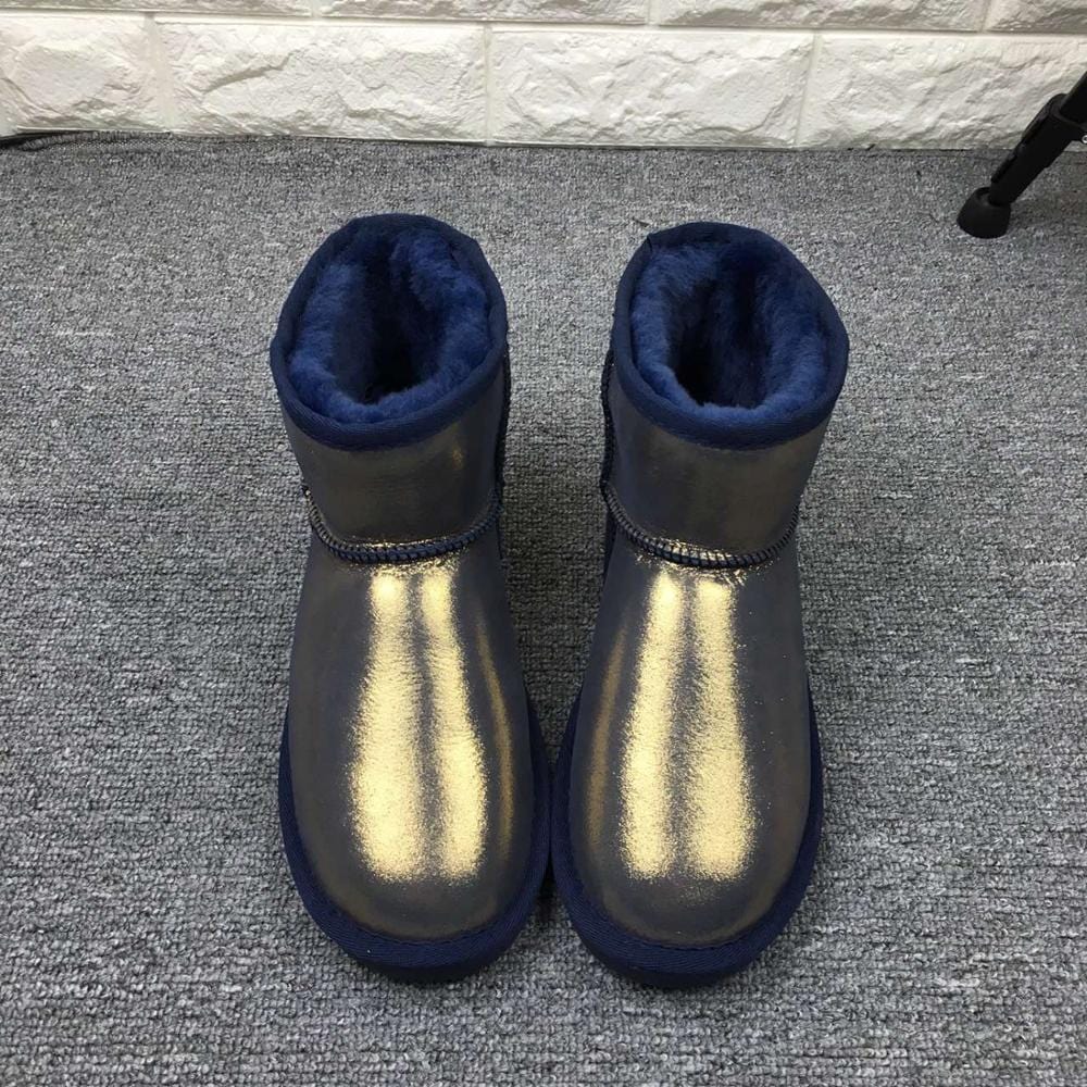 4 / color 3 High Sale Women's Classic Winter Cowhide Leather Faux Sheepskin Bling Bling Shiny Winter Boots