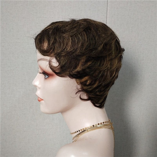 4 Inches / 1B 30 Drop shipping 1B 30 color machine made short pixie cut Bob Brazilian peruvian Human Hair Wig With Bang for black women