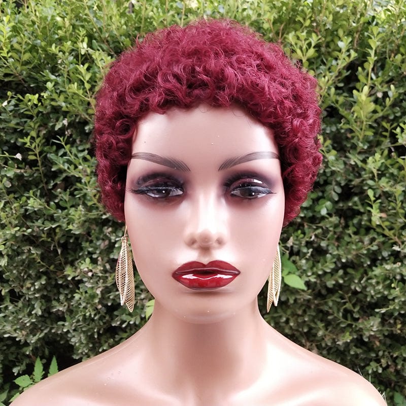 4 Inches / Red Short Afro Curly Human Hair Wigs for Black Women Short Hairstyles Pixie Cut Wigs with Thin Hair Black Non Lace Hair Wigs
