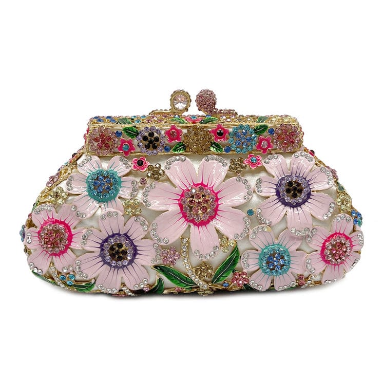 4 Luxury fashion designer women evening flower crystal hand clutch bags rhinestone purse for party