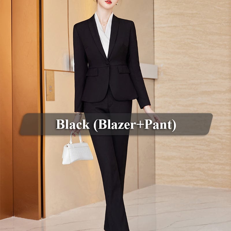 4 XL / 2 Piece Black Pant Suit Wholesale High-quality Women Suits 2 Piece Pant Suit Fashion Business Work Clothes Office Lady Elegant Blazer and Trouser
