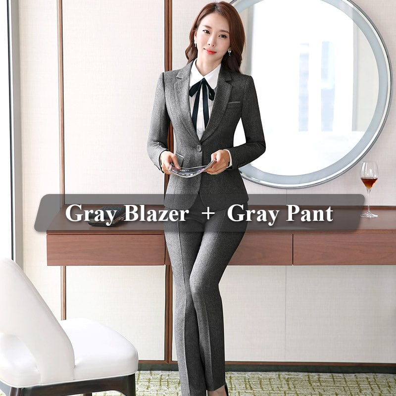 4 XL / 2 Piece Dark gray Suits OEM Dropship 2 Piece Business Suits for Women Ladies Formal Office Lady Uniform Designs Single Button Blazer and Trouser Set