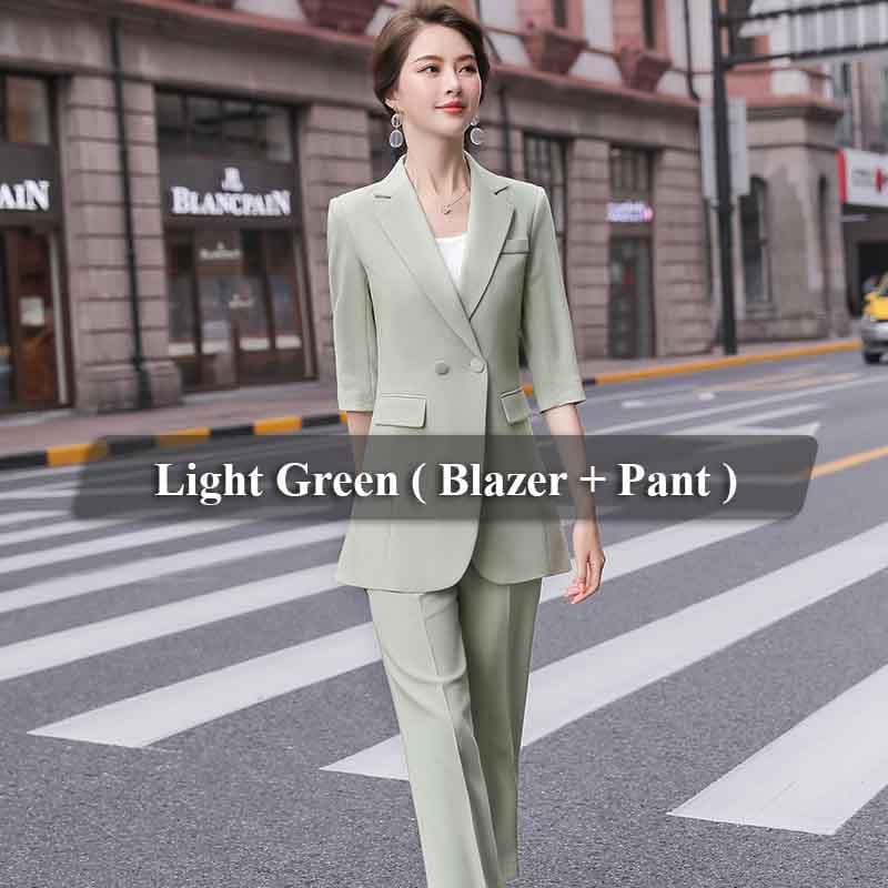 4 XL / 2 Piece Light Green Pant Suit Lenshin 2 Piece Set Half Sleeve Solid Pant Suit Summer Wear Candy color Office Lady Designs Women Blazer and Wide Leg Pant Sets