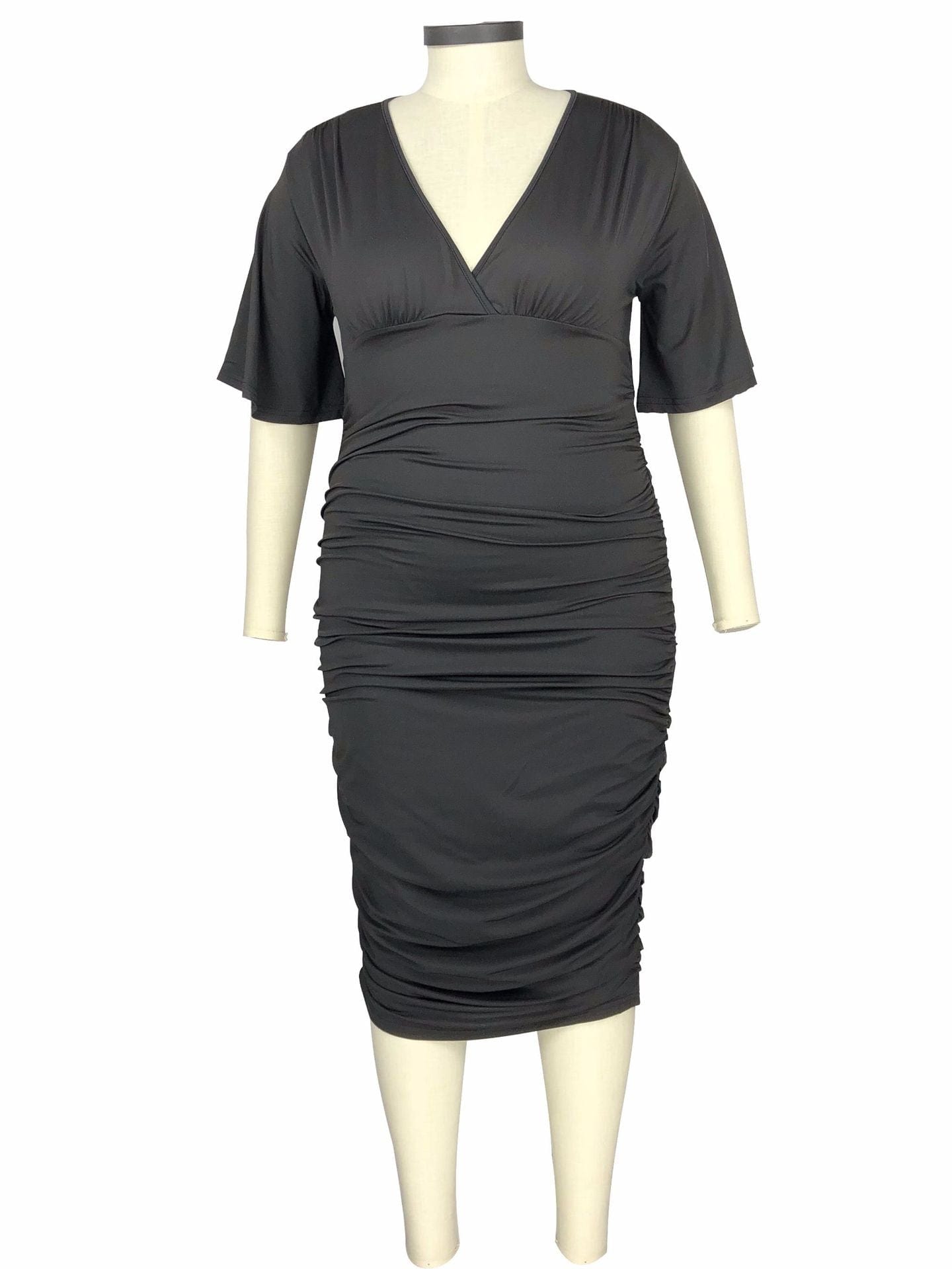 4 XL / 4 New Trend 3/4 Sleeve Ruffles V Neck Big Plu Size Office Lady Elegant Women Bodycon Midi Dress