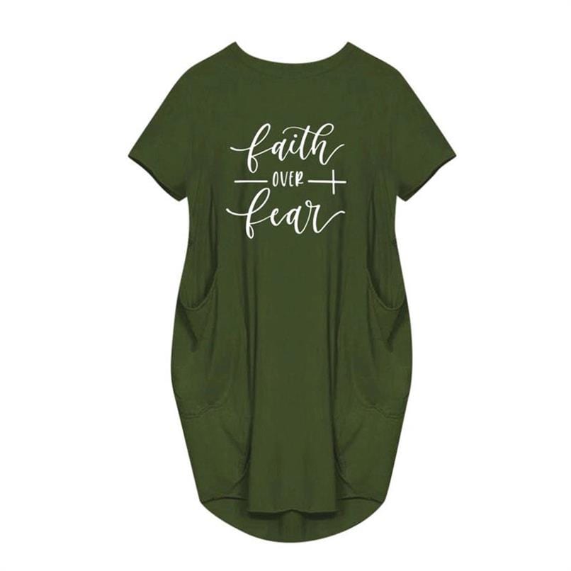 4 XL / Army Green Midi T-shirt Casual Maxi Blessed Dresses with Pocket for Women