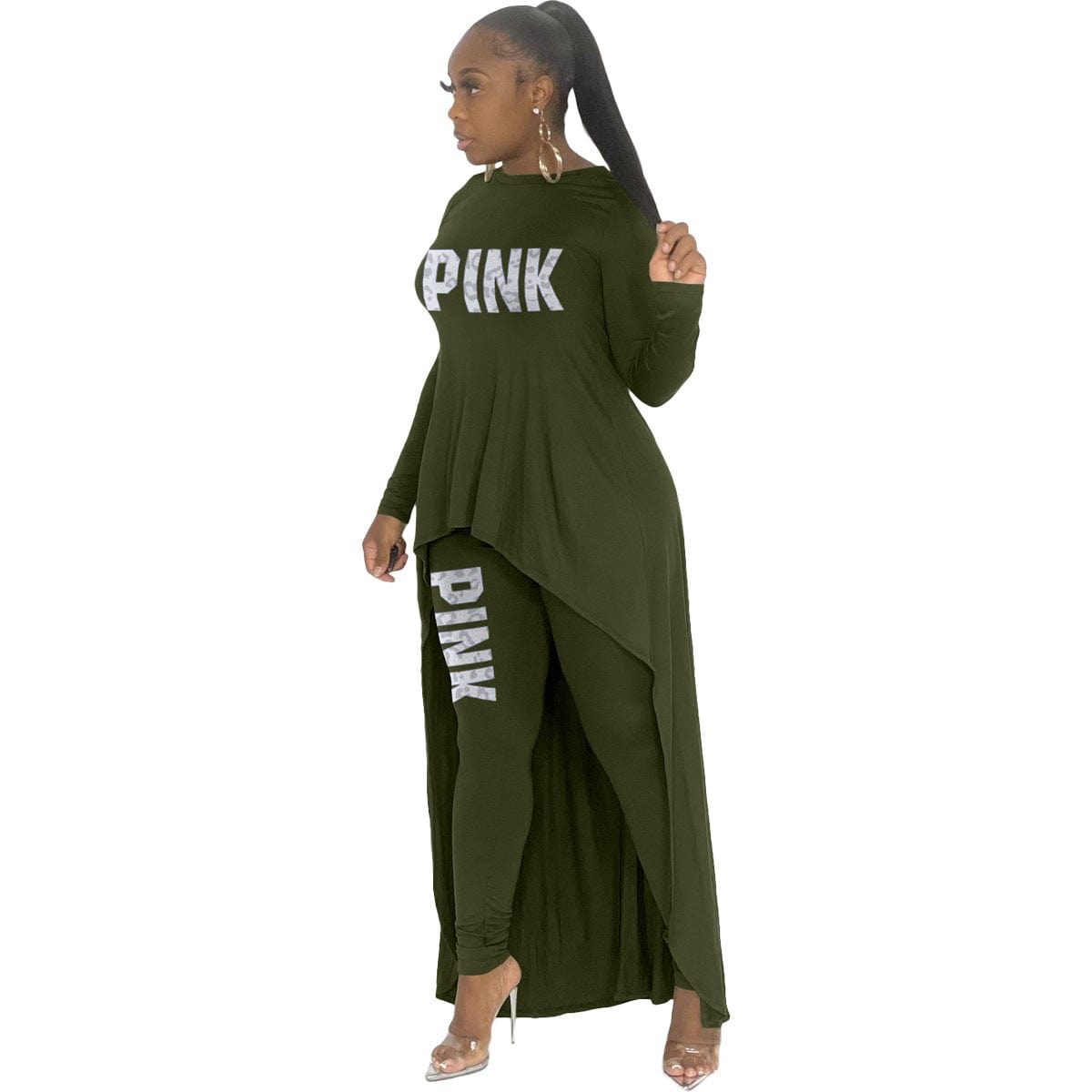 4 XL / Army Green Trendy Women Clothes Fall Fashion Clothing Women Long Sleeve Solid Casual Dresses Pants Two Piece Set