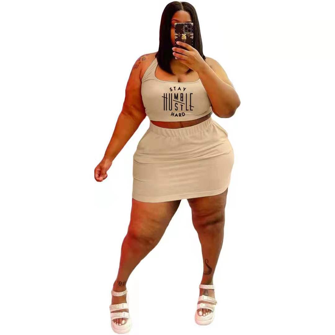 4 XL / Beige J&H fashion plus size casual summer two piece skirt set women's breathable tank tops with skirt outfit slim fit streetwear