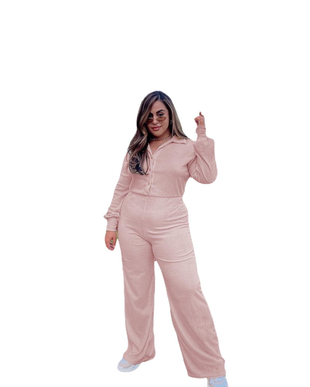 4 XL / BK6891-3 Plus size women's new lapel shirt jumpsuit