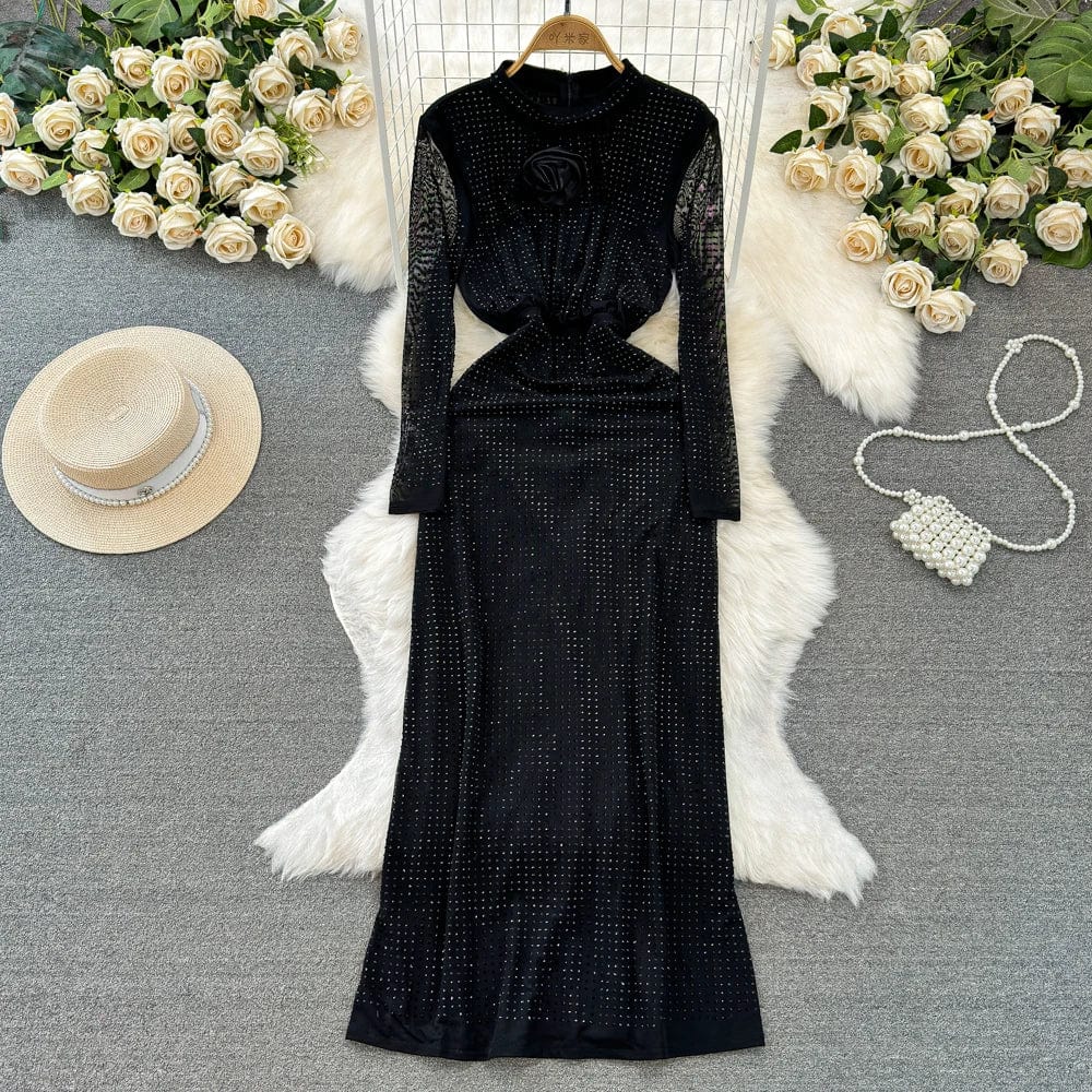 4 XL / Black Spring New O-neck Dress Women's Long Sleeve Sequin Fashion Party Dress