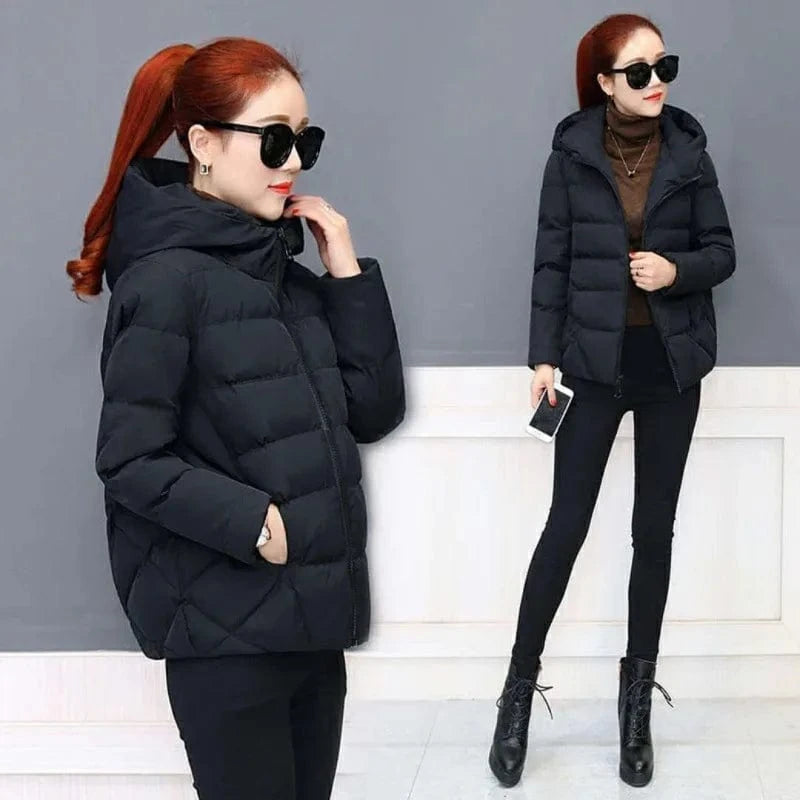 4 XL / Black Wholesale Winter Large Size Women's Fashion Loose Short Korean Version  Cotton-padded Coat  Hooded Women Coat