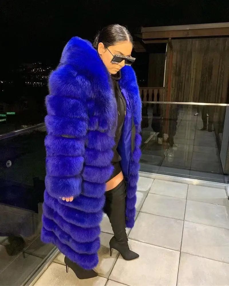 4 XL / Blue OEM wholesale  Bubble Fox  fur coat women winter long faux fur jacket custom Fluffy women faux fur hoodies