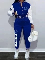 4 XL / colts Custom  plus size women's sets sport botton baseball uniforms sweatsuit ladies jacket and pants women two piece set