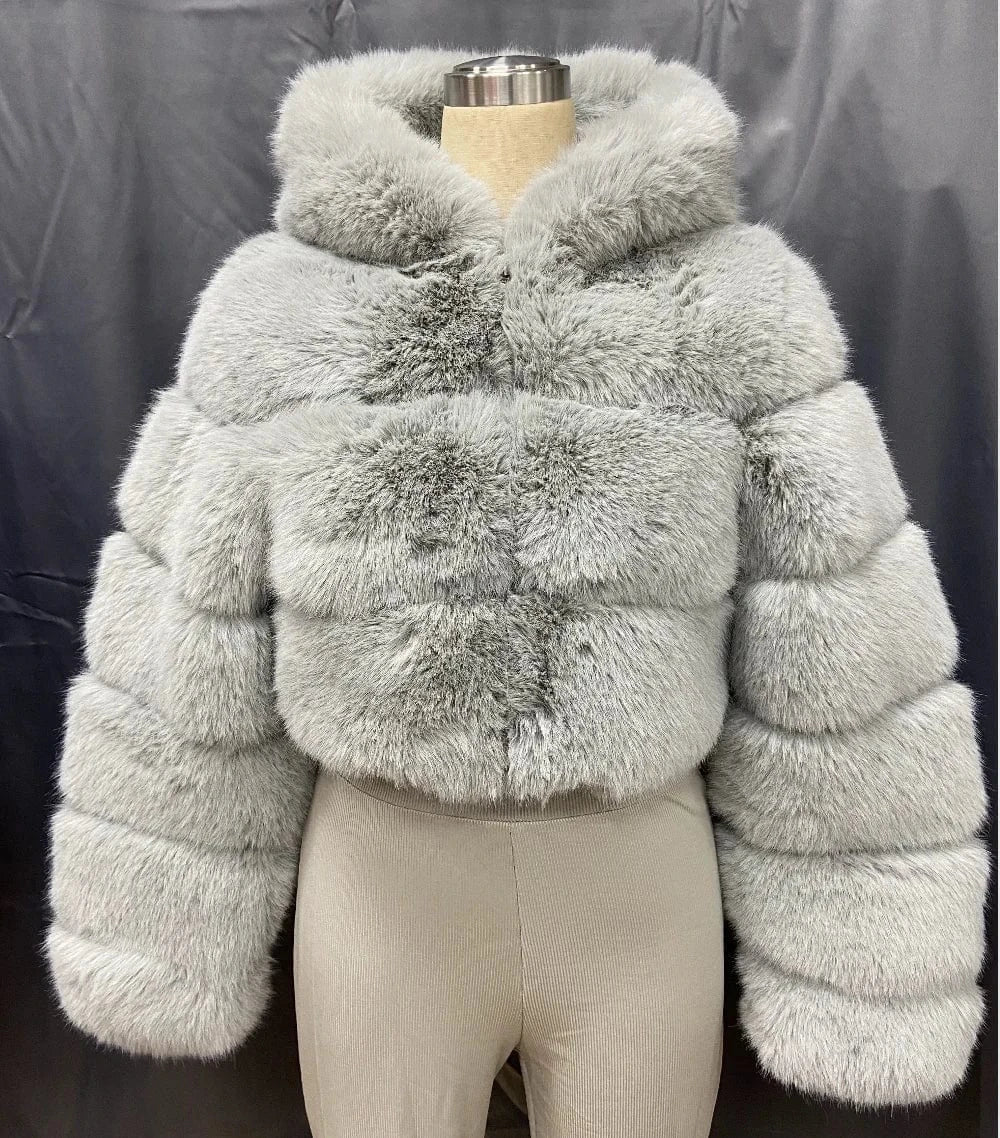 4 XL / Faux Fur Coat 20 2024 New Arrivals Women Winter Clothes Faux Crop Hoodies Fur Jacket Fashion Long Fur Coat