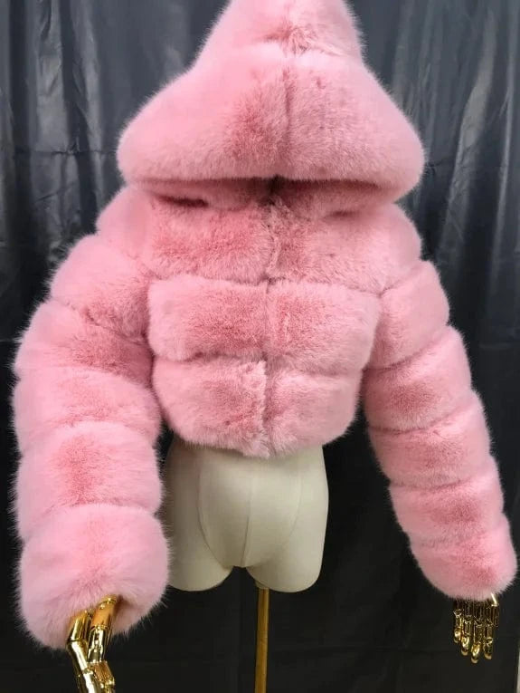 4 XL / Faux Fur Coat 22 2024 New Arrivals Women Winter Clothes Faux Crop Hoodies Fur Jacket Fashion Long Fur Coat