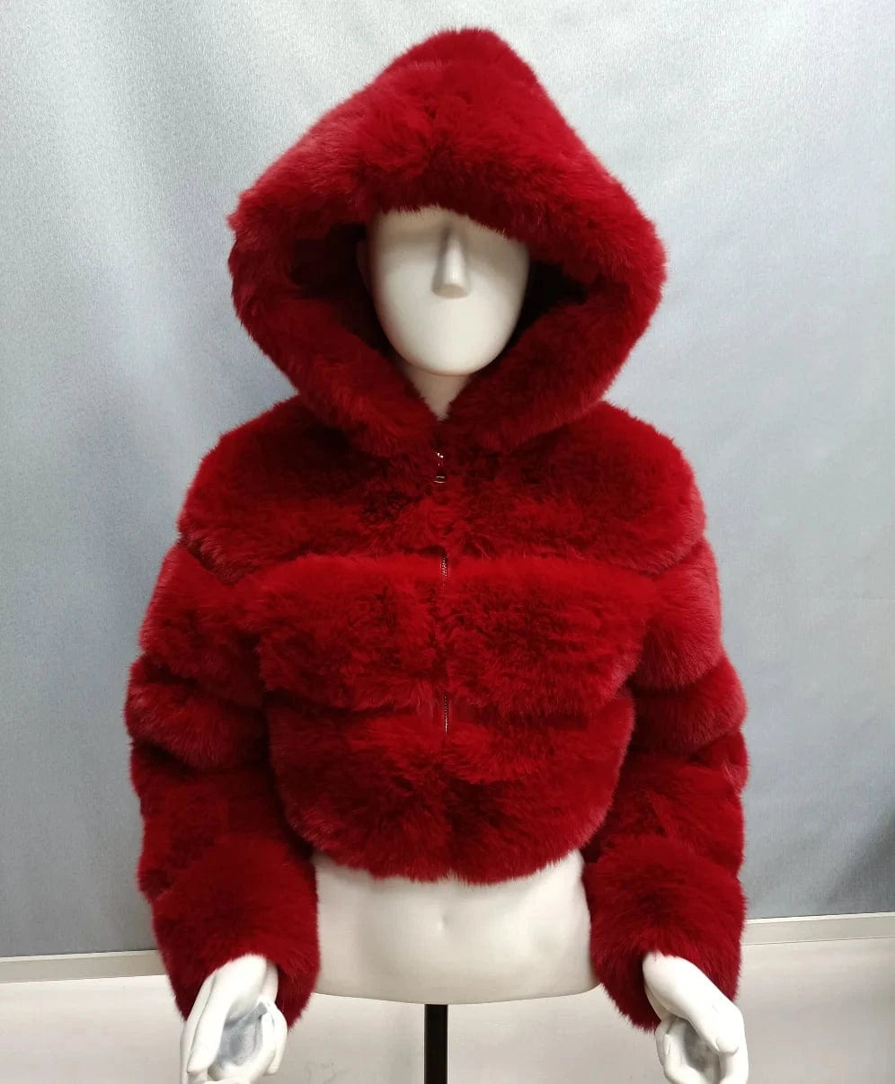 4 XL / Faux Fur Coat 25 2024 New Arrivals Women Winter Clothes Faux Crop Hoodies Fur Jacket Fashion Long Fur Coat
