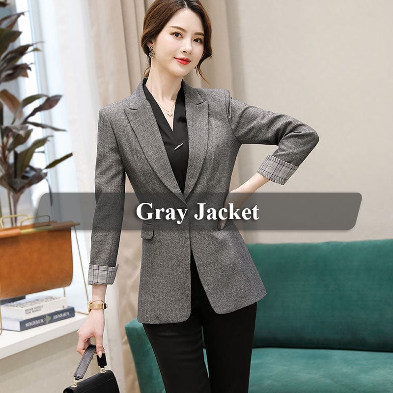 4 XL / Gray OEM Wholesale Dropship High-quality England Style Plaid Blazer Coat with Pocket for Women Single Button Fashion Outwear Jacket