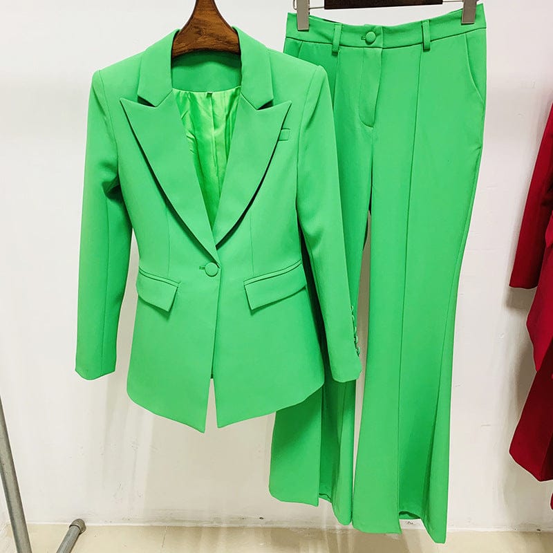 4 XL / green S-4XL Trendy fall ladies office wear formal women suit blazer flare pant set plain business suits for women