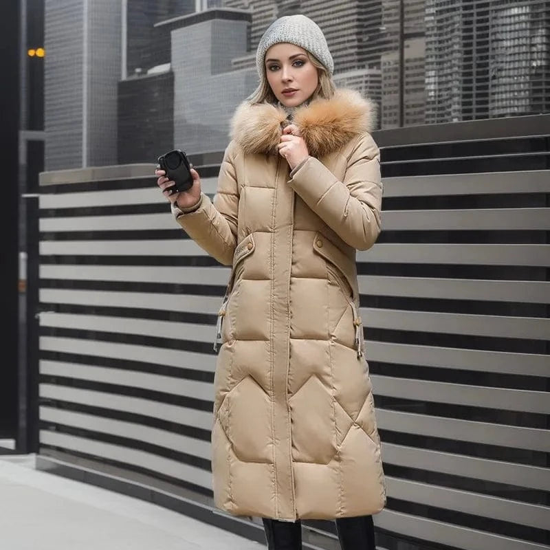 4 XL / khaki Womens Winter Coat 2023 Knee Length Slim Waist Trench Coats  Winter Ladies Women Bubble Feather Coat