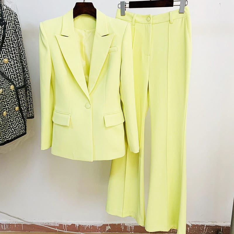 4 XL / light yellow S-4XL Trendy fall ladies office wear formal women suit blazer flare pant set plain business suits for women