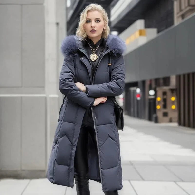 4 XL / NAVY Womens Winter Coat 2023 Knee Length Slim Waist Trench Coats  Winter Ladies Women Bubble Feather Coat