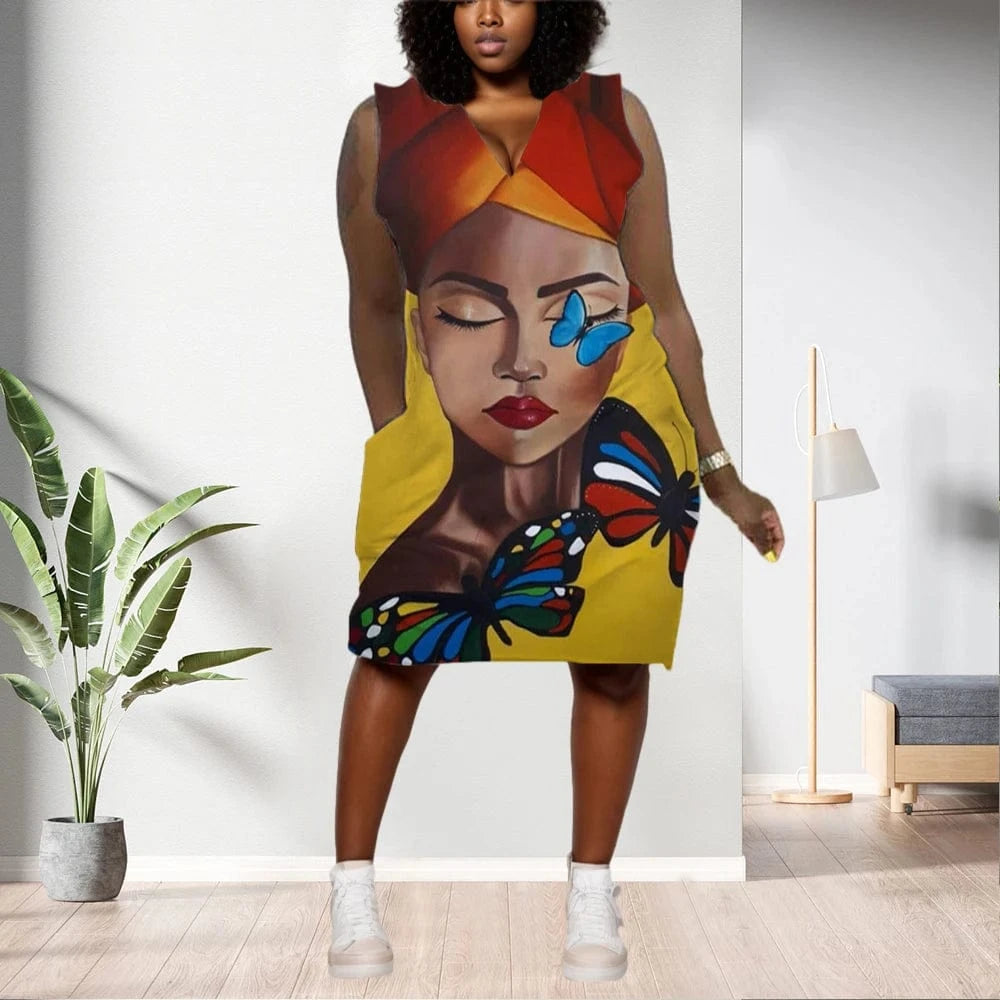 4 XL / pic 14 D1202ME06 Best Selling Plus Size Casual Ethic Print Sleeveless Midi Women's Dresses Sehe Fashion