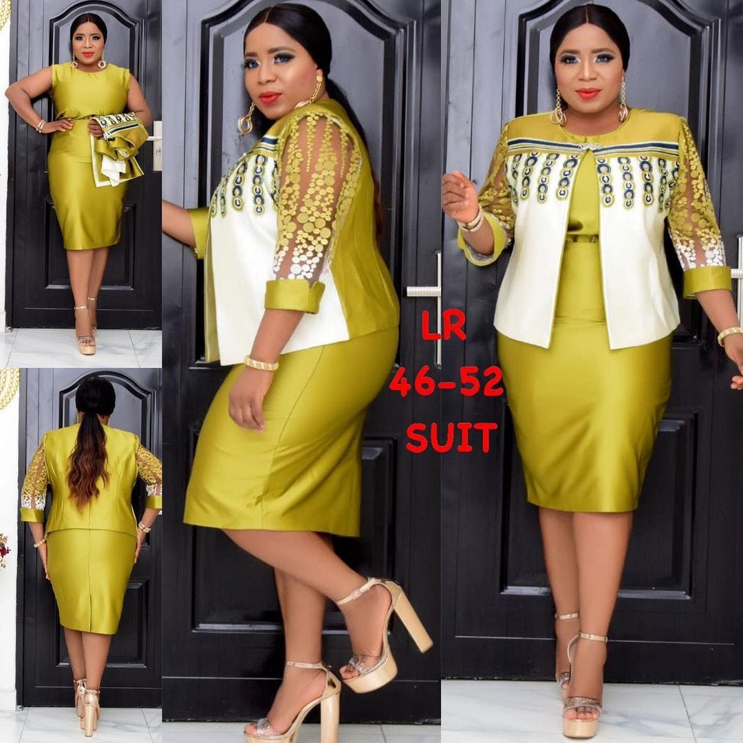 4 XL / pic4 20715-MX16 Printed Plus Size Modest Dress With Short Coats Office Wear Set