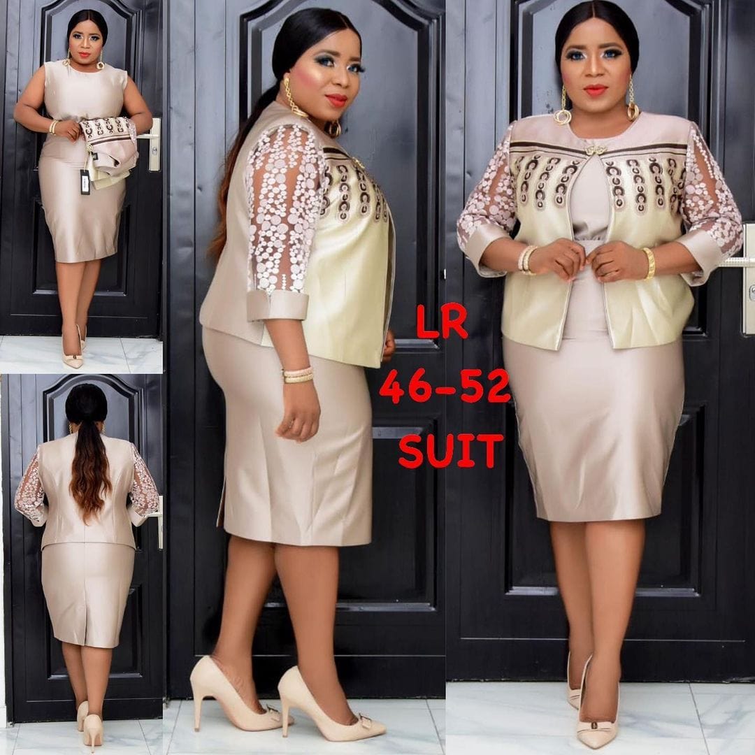 4 XL / pic5 20715-MX16 Printed Plus Size Modest Dress With Short Coats Office Wear Set