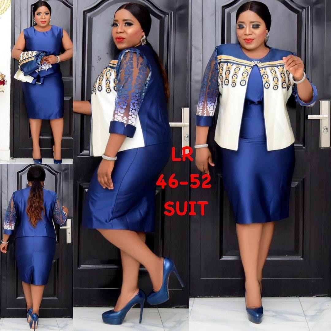 4 XL / pic7 20715-MX16 Printed Plus Size Modest Dress With Short Coats Office Wear Set