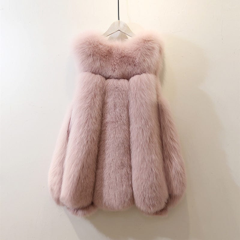 4 XL / Pink factory sale ladies fashion winter warm thicken jacket 4XL size faux fox fur with hood hot sale vet wholesale fur jacket