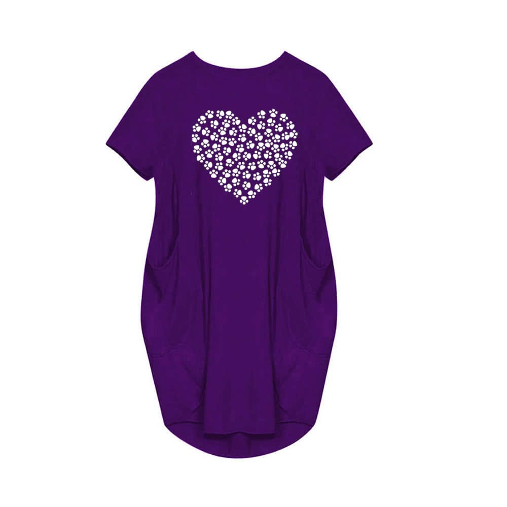 4 XL / Purple 2022 summer Women  Short Sleeve Dress Heart Dog Love Letters  t-shirt Women Vestidos  Beach Plus Size casual dresses