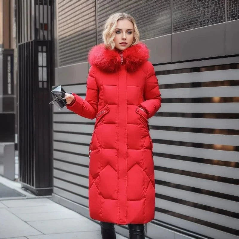 4 XL / Red Womens Winter Coat 2023 Knee Length Slim Waist Trench Coats  Winter Ladies Women Bubble Feather Coat