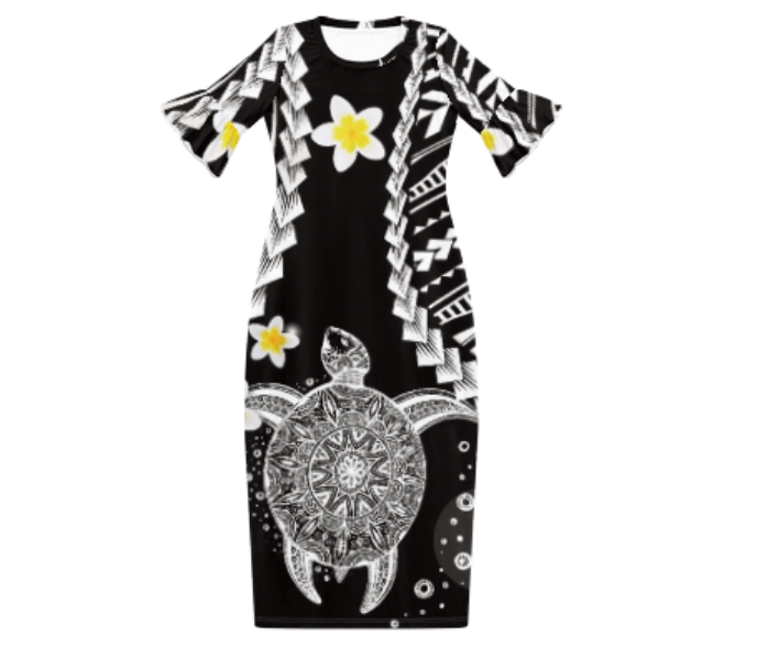 4 XL / VB-FB01965 Polynesian Tribal Maxi Dress Samoan Puletasi Plus Size Women's Clothing Hibiscus Island Dress Customized Crewneck Womens Dresses