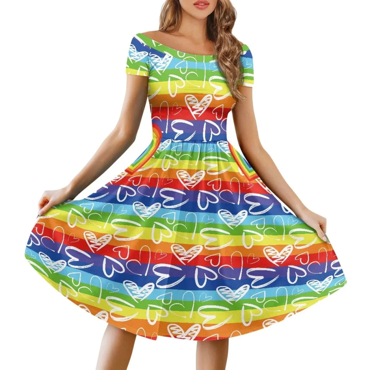 4 XL / VBFC03425 Beautiful Tie Dye Flowers Printed Women's Vintage Short Sleeve High Waist Flared Midi Casual Summer Party Wear Dresses for Women