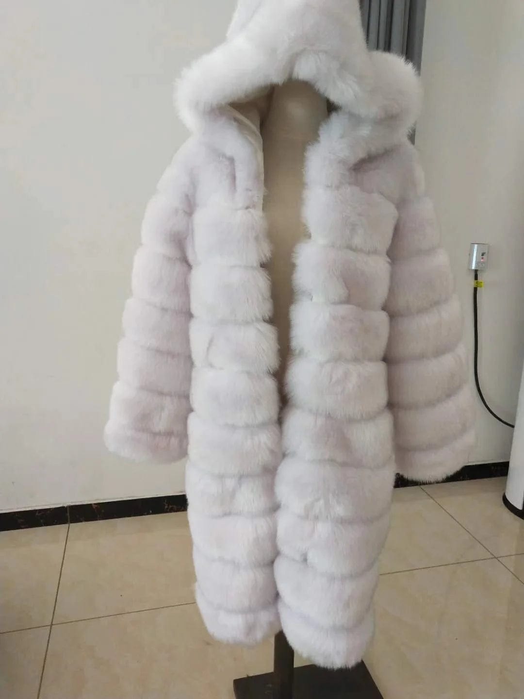 4 XL / White OEM wholesale  Bubble Fox  fur coat women winter long faux fur jacket custom Fluffy women faux fur hoodies