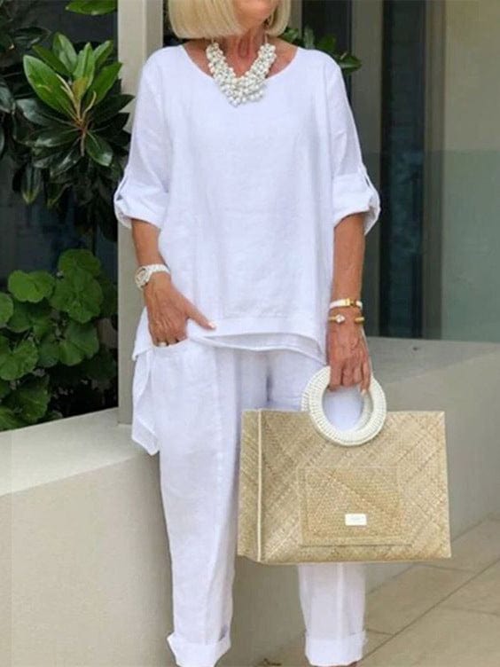 4 XL / White S to 4XL 2022 New Women's Solid Color Loose Casual 2 Pieces Pant Set