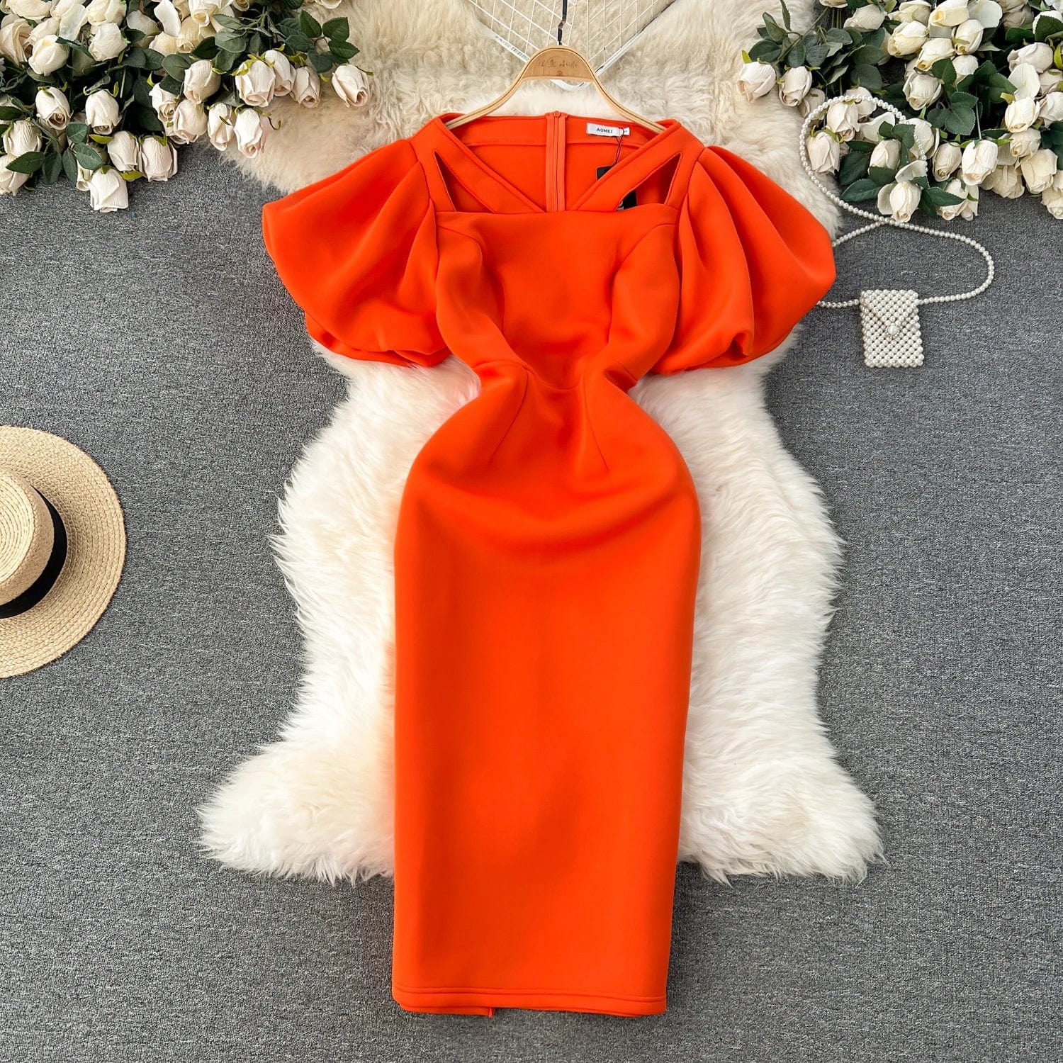 4 XL / wine red High Quality Summer Elegant Tunic Midi Dress For Women Puff Sleeve Empire Hollow Out Lace Vestidos Clothes Women