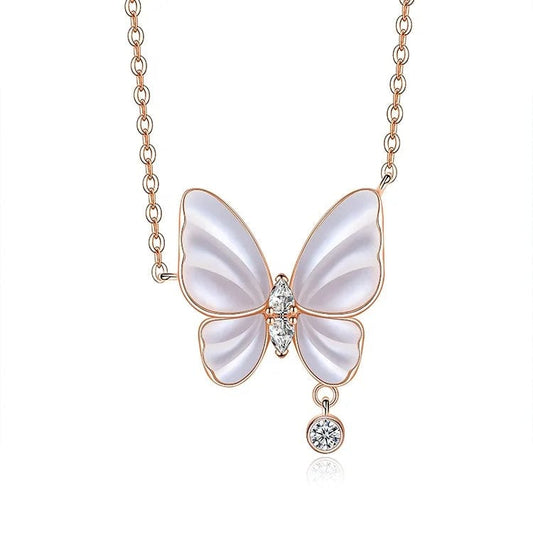 40+3+3cm / rose gold OEM&ODM VANA Sterling Silver Necklace Lovely Butterfly Charm Beautiful Noble Woman Statement Ladies Collar Necklace