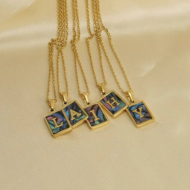 40+5cm / Colored shell 18K Gold plated  letter necklace shell necklace Colored shell women high quality name necklace personalised