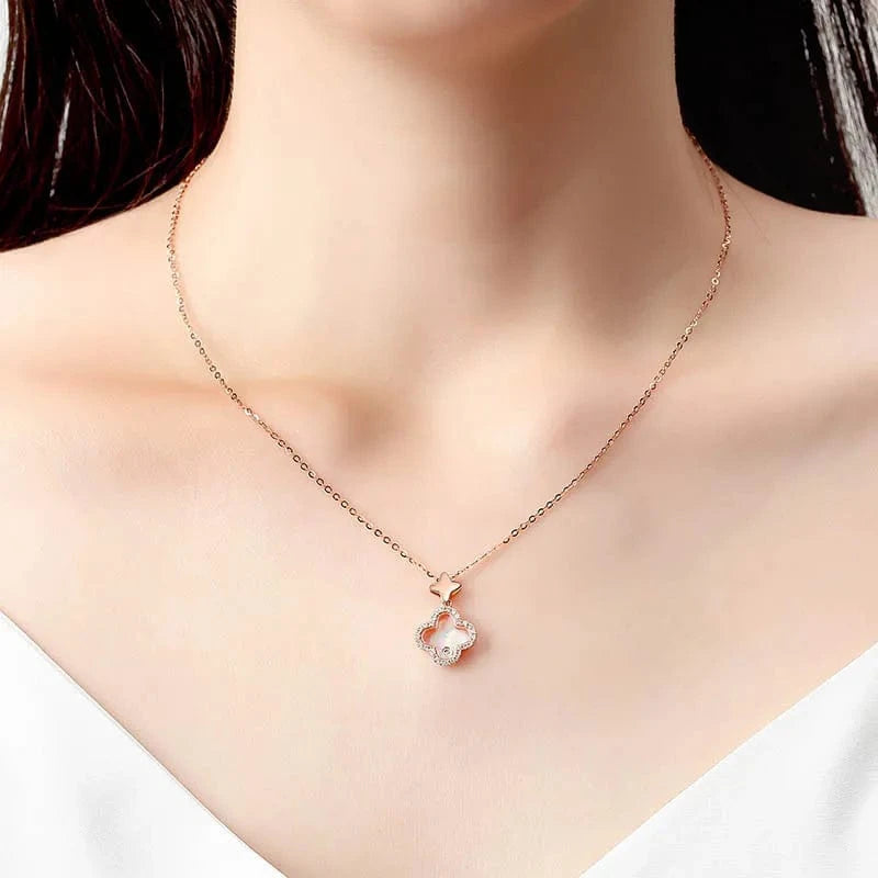 40+5CM / Rose gold VANA OEM&ODM Dainty 925 Jewelry Sterling Silver Colorful Shell Clover Pendant Wholesale 18K Gold Plated Jewelry