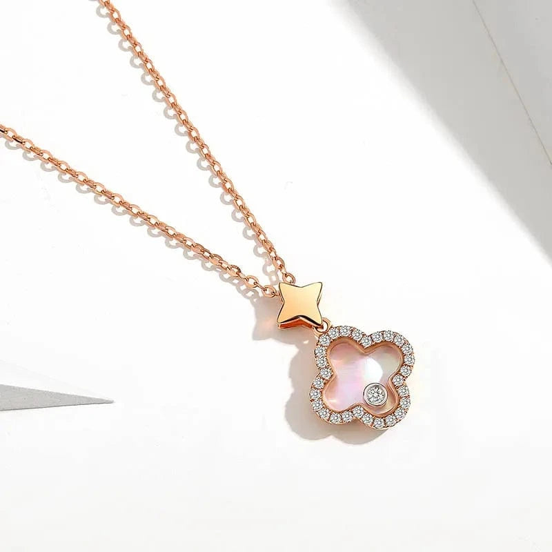 40+5CM / Rose gold VANA OEM&ODM Dainty 925 Jewelry Sterling Silver Colorful Shell Clover Pendant Wholesale 18K Gold Plated Jewelry