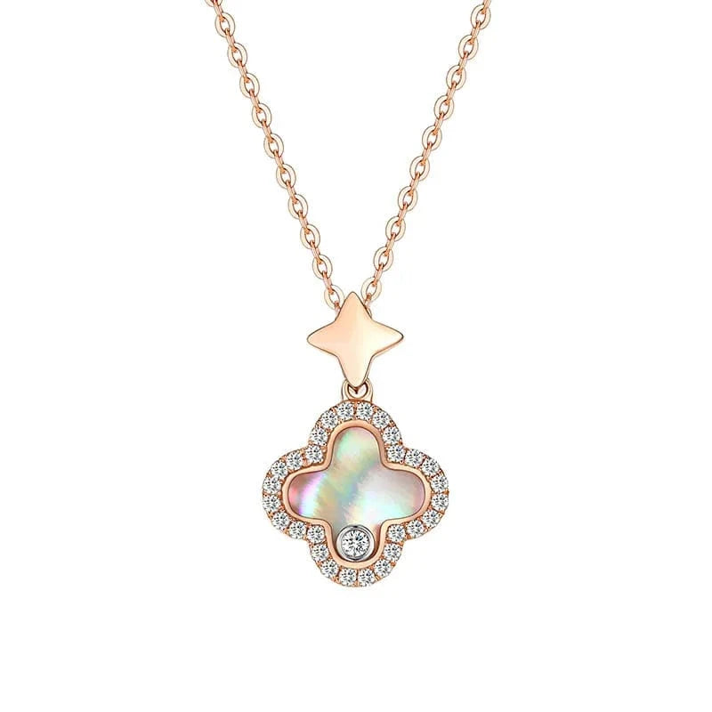 40+5CM / Rose gold VANA OEM&ODM Dainty 925 Jewelry Sterling Silver Colorful Shell Clover Pendant Wholesale 18K Gold Plated Jewelry