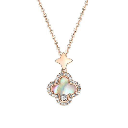 40+5CM / Rose gold VANA OEM&ODM Dainty 925 Jewelry Sterling Silver Colorful Shell Clover Pendant Wholesale 18K Gold Plated Jewelry