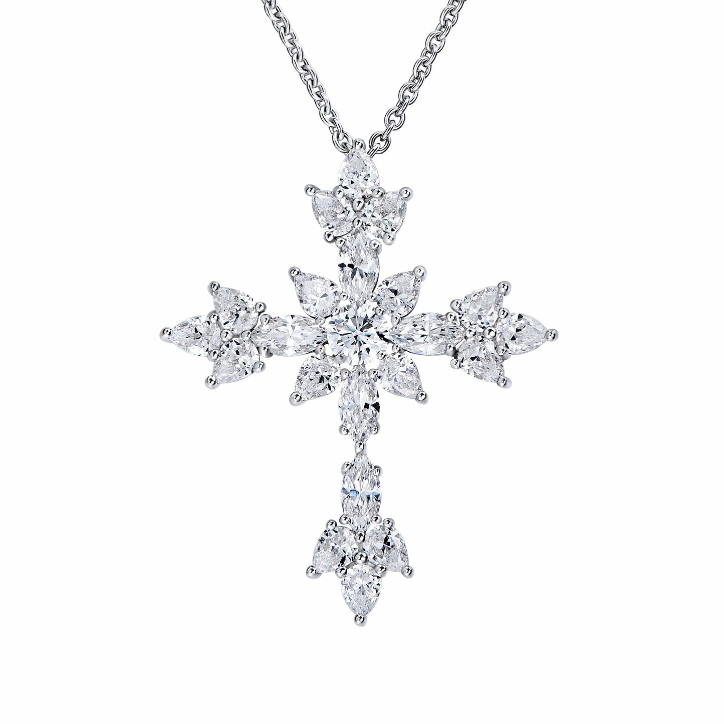40+5cm / White gold Rochime  luxury fancy cut cross diamond pendant necklace  925 sterling silver custom zircon fine jewelry  for women